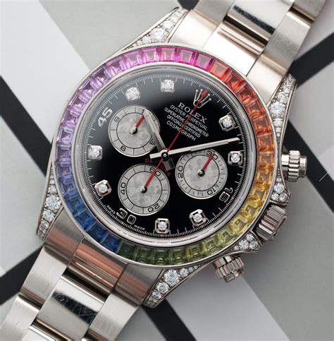 rolex daytona rainbow white face replica|Rolex with rainbow bezel.